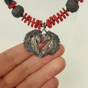 Sterling Ariella Wild Love Horses Coral Necklace star studded jewelry